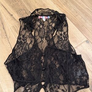 Urban Outfitters Black Lace Button-Up Crop Top